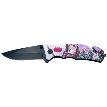 Navaja de seguridad asistida Third K2804C con diseño de templarios en relieve, mango de aluminio y hoja de acero 420 - Incluye cutter para cinturón de seguridad y punta rompevidrio