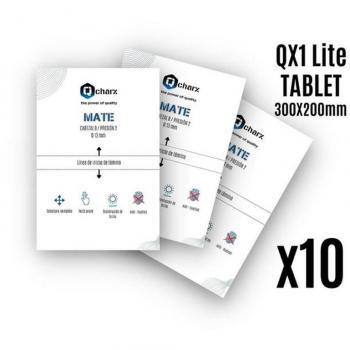 Láminas de protección frontales Qcharx para tablet QX1 Lite, mate, pack de 10 unidades, medidas 300x200mm