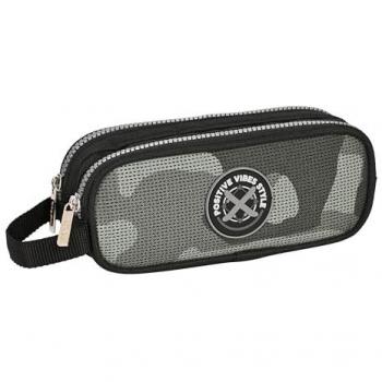 Estuche Escolar Doble Safta Stone Negro 21 x 8 x 6 cm, Ideal para Niños, Cómodo y Versátil