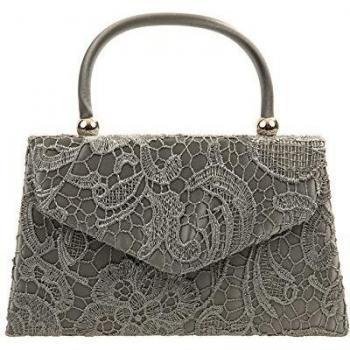 GRIS BOLSO DE MANO DE RASO CON ENCAJE Y PERLAS PARA EVITAR ÚLCERAS DE PRESIÓN DISEÑO RETRO