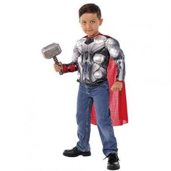 Avengers - Disfraz de Thor para niños, pecho musculoso y martillo, infantil 5-7 años