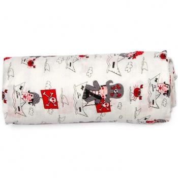Kiwisac Muselina The Pìrates Boy | Muselina Multiusos para Bebé, Suave, Confeccionada con Bambú, Color Girs y Rojo, 120 x 120 cm.