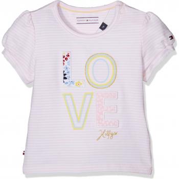 Tommy Hilfiger Stripe Cn Tee S/S, Camiseta para Bebés, Rosa