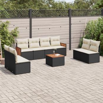 9-Piece Black Poly Rattan Garden Sofa Set with Cushions