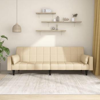 Sofá cama de 2 plazas con 2 cojines de tela color crema Vidaxl