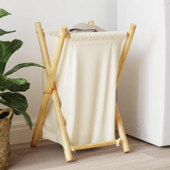 vidaXL Bamboo Laundry Basket Cream White 41.5x36x63.5 cm