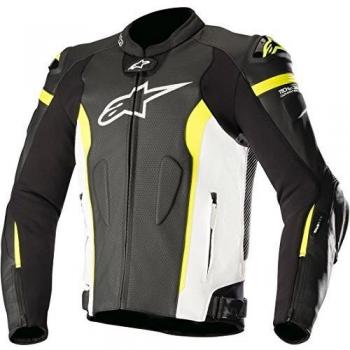 Alpinestars Chaqueta moto Missile Leather Jacket - Tech-air Compatible Black White Yellow Fluo Air, Negro/Blanco/Fluo, 48