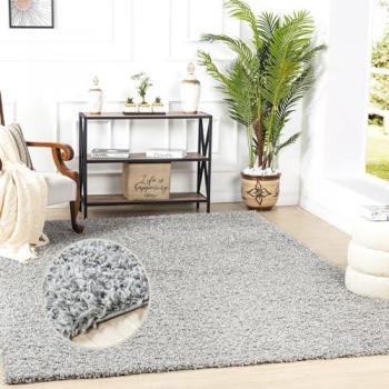 Surya - Alfombra Shaggy Moderna Unicolor Gris 120 x 170 cm, Pelo Largo, Suave y Esponjosa, Ideal para Sala de Estar y Dormitorio