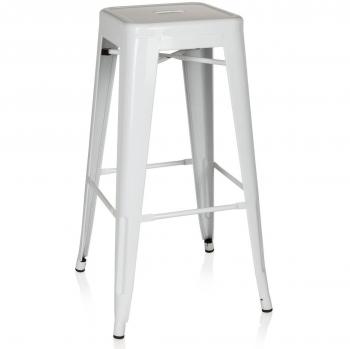 Taburete Bar Vantaggio High Metálico Blanco, Diseño Industrial, Sin Armlehnen, Apilable