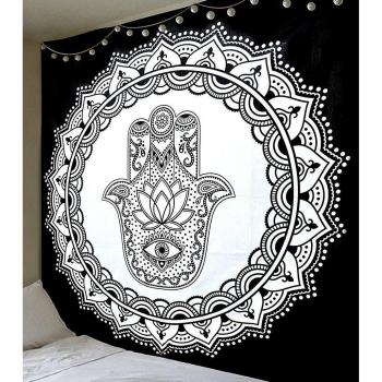 Tapiz negro y blanco, hippie, mandala, bohemio, psicodélico, colcha india 2,3 x 2 m, de Aakriti Gallery.