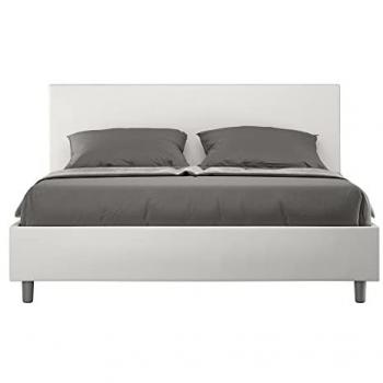 Cama contenedor tapizada en símil piel blanca Adele 160x200 con somier y almacenamiento