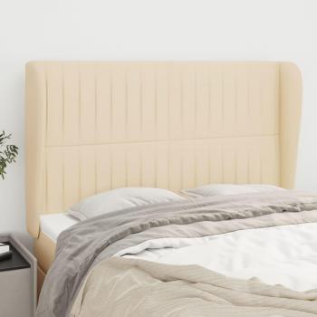 Cabecero con Orejas de Tela Color Crema 147 x 23 x 118/128 cm
