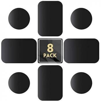 MENNYO Láminas Metálicas 8 Piezas para Soporte iman movil Coche, Reemplazo de Placa de Metal Muy Finas Adhesivo Soporte movil Coche magnético - 4 Redondos y 4 rectángulos