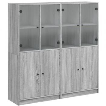 Estantería con Puertas Librería de Almacenaje Estante Oficina Madera Gris Sonoma 136x37x142 cm