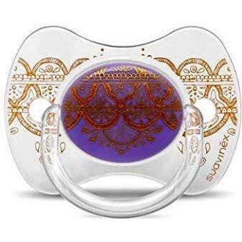 Suavinex - Chupete Premium Haute Couture Tetina Fisiológica Silicona. Chupete 0-4 Meses. 0% BPA, Diseño Étnico Color Morado