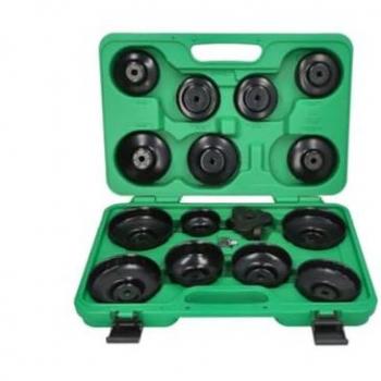 Juego de llaves de vaso para aceite TOPTUL 16 Pieza con 16 piezas, incluye llaves de vaso y adaptadores para filtros de aceite, fabricado en acero al cromo-vanadio, acabado pulido y resistente a