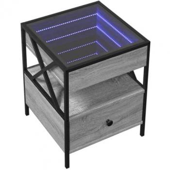 Mesa de centro con Infinity LED gris Sonoma 40x40x51 cm, mesa auxiliar, mesa de salón, mesa decorativa, mesita de sofá