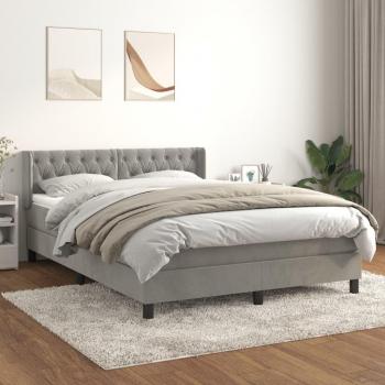 Cama box spring con colchón de muelles de terciopelo gris claro 140x200 cm