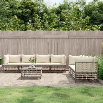 vidaXL 8-Piece Anthracite Poly Rattan Garden Lounge Set with Cushions