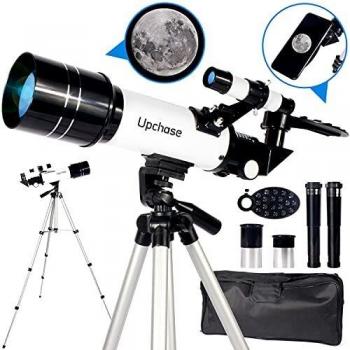 Upchase Telescopio Astronomico,Portátil y Potente Refractor Telescopio,400/70mm Zoom HD,Ajustable Trípode, Adaptador Móvil, Apto Adultos, Niños y Principiantes,Observer la Luna,Aves,Regalo para Niños
