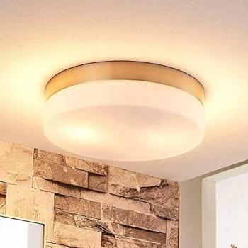 Lindby Plafón para baño Amilia, lámpara de techo moderna de metal con pantalla de vidrio, diámetro de 23,5 cm, 2 llamas E27