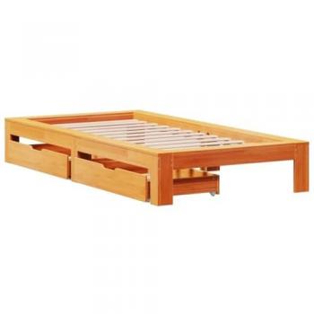 Cama solar sin colchón de madera maciza de pino en color marrón, cera, dimensiones 100x200 cm