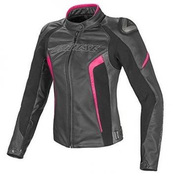 Dainese G.Racing D1 Pelle Lady Chaqueta para Moto de Piel, Negro/Antracitet/Fucsia, 46