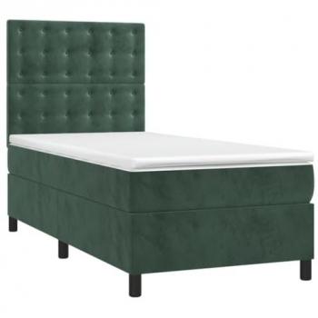 Cama Box Spring con Colchón de Terciopelo Verde Oscuro 90x200 cm