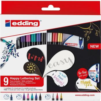 Pack Happy Lettering Edding 1340 - Set de 9 rotuladores multicolor para lettering
