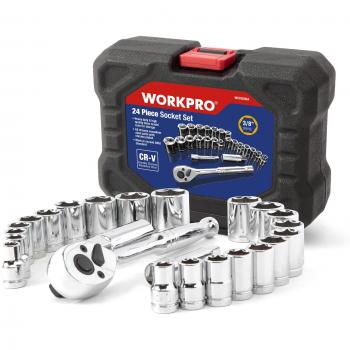 WORKPRO W003000AU Juego de 24 piezas, Trinquete de 3/8  y Set de sockets con Caja Moldeada por Soplado