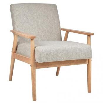 Sillón Retro Tapizado en Poliéster Lino con Estructura Ligera de Madera Clara en Gris Esrum