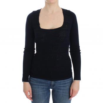 Ermanno Scervino Women Knitted Wool Stretch Sweater Top - IT42 | S, Blue Knit Sweater, Longsleeve, Round-neck, Logo Details