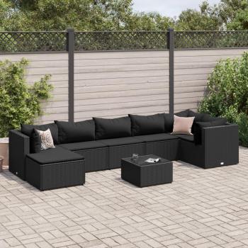 8-Piece Black Poly Rattan Garden Lounge Set with Cushions