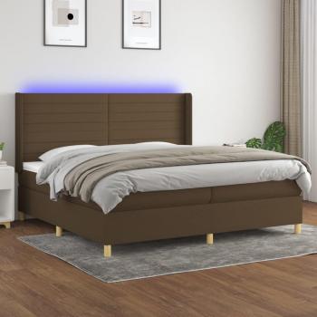 Colchón de cama box spring con muelles y luces LED en tela marrón oscuro 200x200 cm