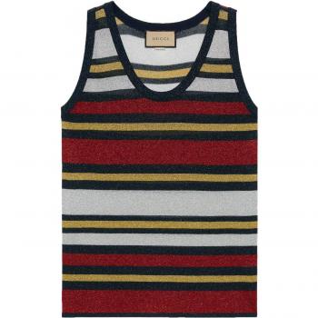 Gucci Women's Striped Fine-Knit Sleeveless Top in Blue, Size XS, Style Number: 742809XKC5B4548