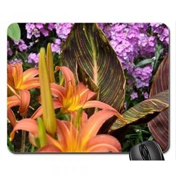 Day Lilies and Canna Tropicana Foliage and Flowers - English Garden Mouse Pad, Mousepad