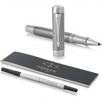 Parker Duofold Prestige, bolígrafo roller cincelado en rutenio, punta fina y tinta negra