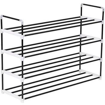 vidaXL Shoe Rack with 4 Shelves Metal and Plastic Black
