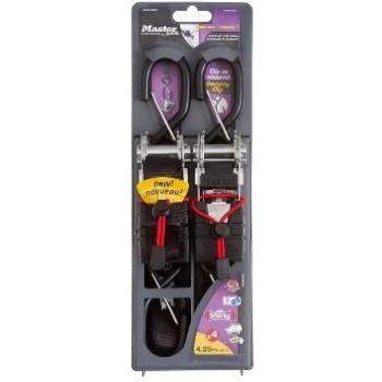 Master Lock 3066EURDAT Cinchas de Amarre con Trinquete y Ganchos, Envase de 2, Negro, 4.25 m x 25 mm, Set de 2 Piezas