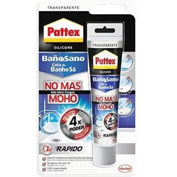 Pattex Baño Sano No Más Moho, silicona impermeable resistente al moho, silicona transparente duradera para cocina y baño, silicona sanitaria para juntas, 1 tubo x 50 ml