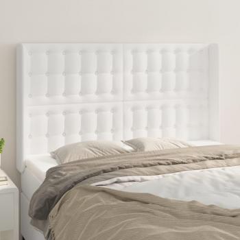 Cabecero blanco con orejas de cuero sintético 147x16x118/128 cm