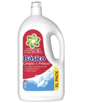 Detergente Ariel Gel Básico para Lavadora de 75 dosis, Elimina Manchas y Deja tu Ropa Limpia