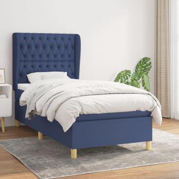 Cama box spring de muelles con colchón azul 100x200 cm en tela