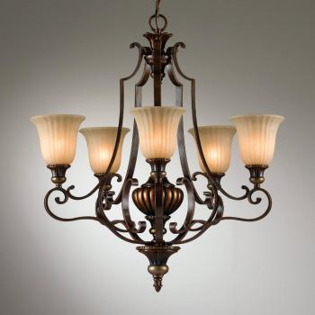 Lámpara colgante Kelham de bronce dorado alto con vidrio Scavo y 5 bombillas