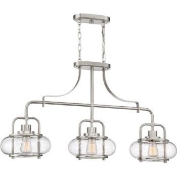 Colgante trilogía níquel cepillado 55,2 cm, lámpara colgante de tres luces, acabado en níquel cepillado, tipo de bombilla E27