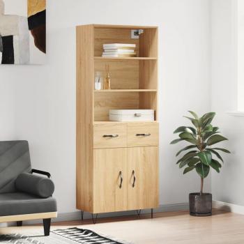 Aparador alto de madera contrachapada color roble 69,5x34x180 cm