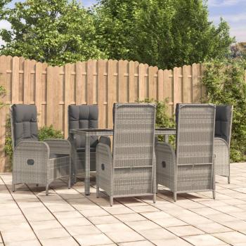 7-Piece Grey Poly Rattan Garden Dining Set with Cushions