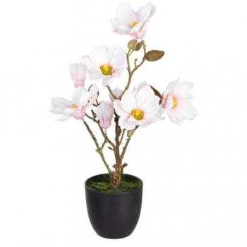 Planta Decorativa Magnolia de Poliéster y Polietileno con estructura de Hierro, dimensiones 25 x 25 x 49 cm