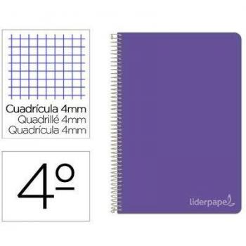 Cuaderno espiral liderpapel cuarto witty tapa dura 80h 75gr cuadro 4mm con margen color violeta.