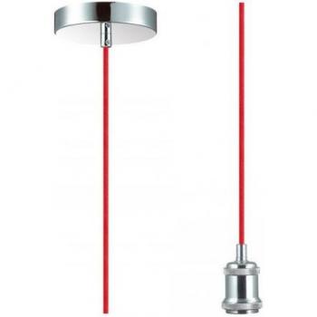 Lámpara colgante Dreifa de diseño en cromo pulido, incluye 1 bombilla, dimensiones de 6,7 cm, kit de suspensión de 1,5 m con cable trenzado rojo y soporte E27 má
